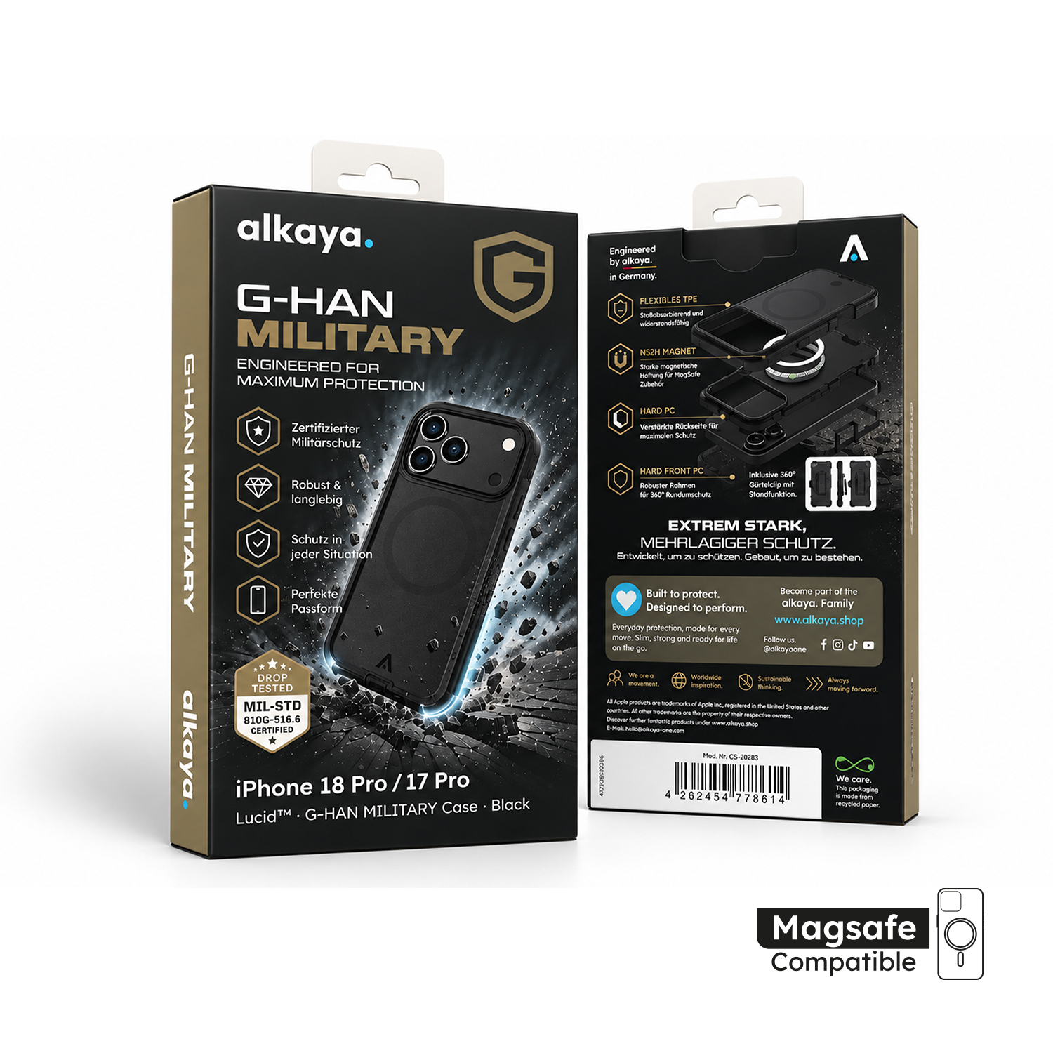 alkaya. | LUCID G-HAN MILITARY Case kompatibel mit Magsafe iPhone 18 Pro/17 Pro, schwarz
