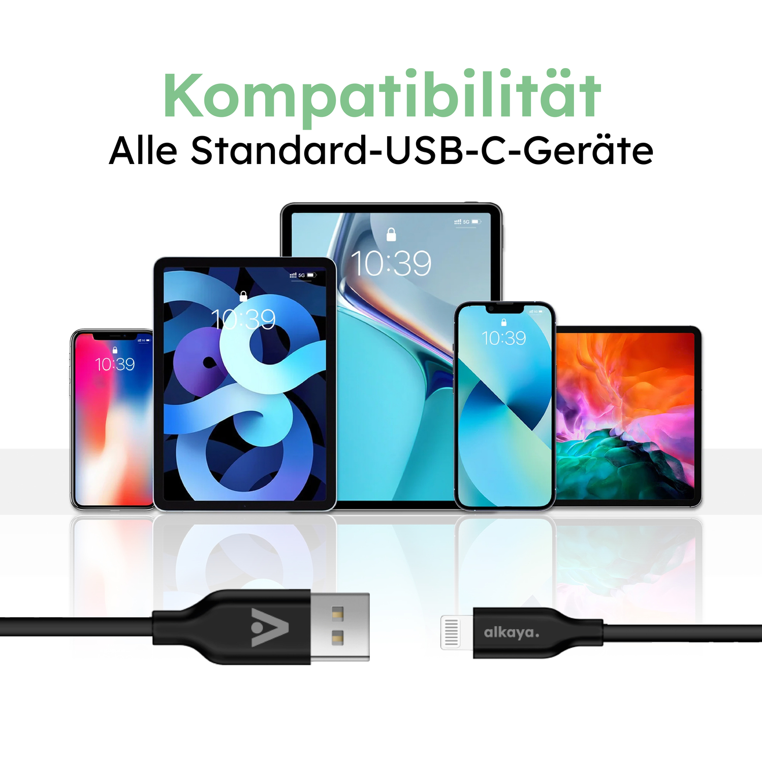 alkaya. | Speed Flex | Datenkabel | Silikon | USB A+L Schwarz, 1 Meter