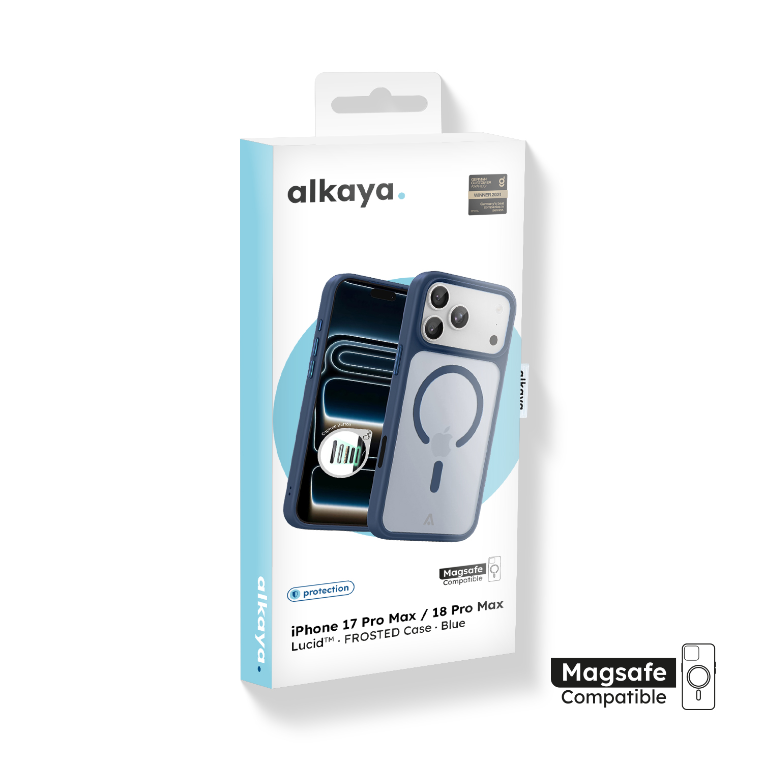 alkaya. | LUCID FROSTED Case kompatibel mit Magsafe blau, iPhone 17 Pro Max/18 Pro Max